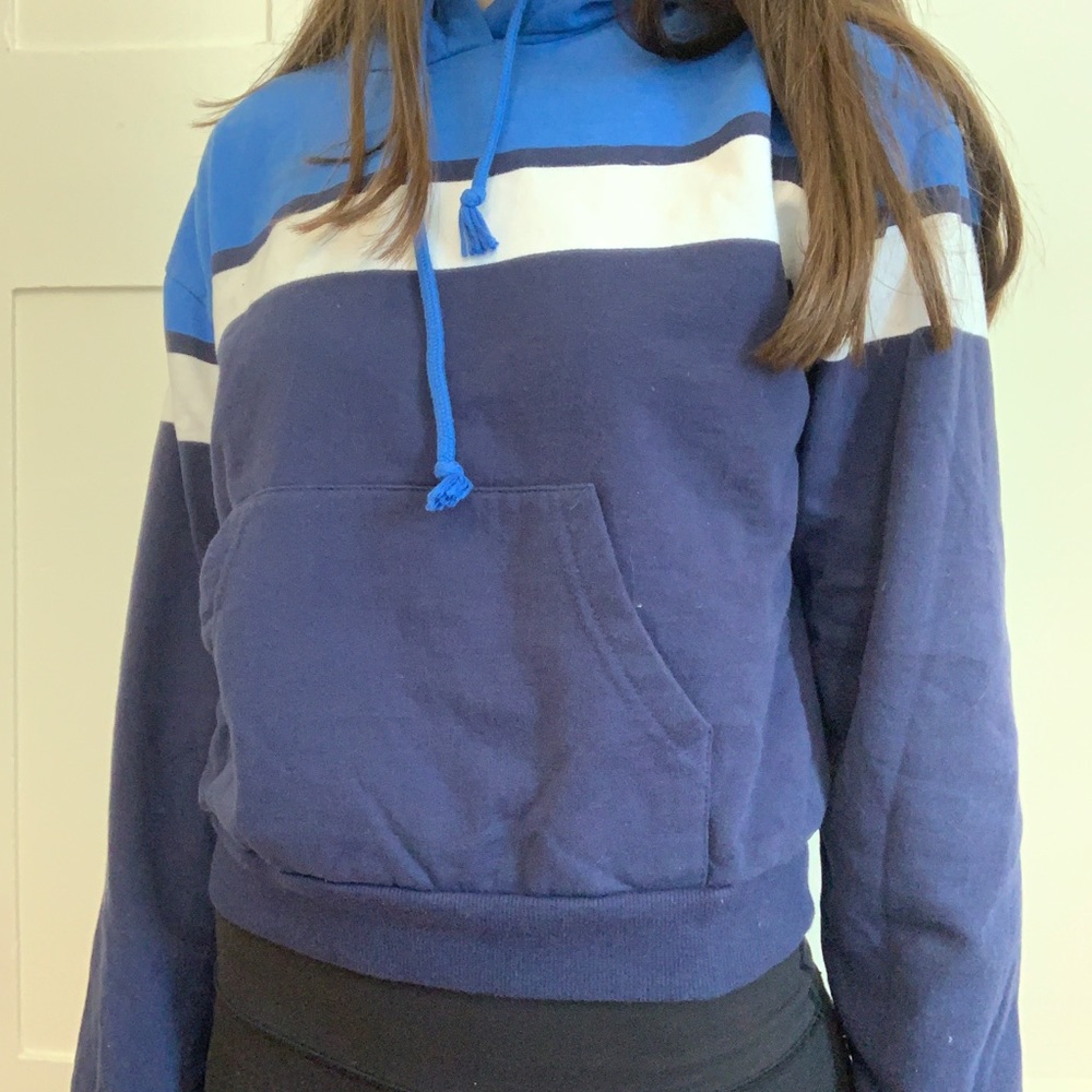 Blue and navy striped cropped hoodie